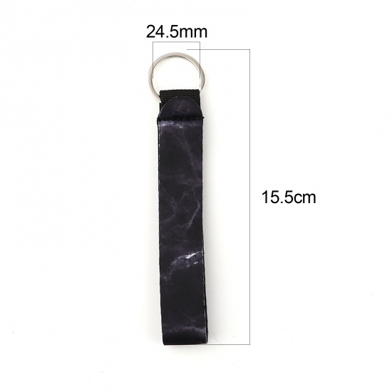 Picture of Neoprene Keychain & Keyring Silver Tone Black Rectangle 15.5cm, 2 PCs