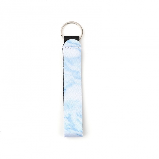 Bild von Neopren Schlüsselkette & Schlüsselring Silberfarbe Hellblau Rechteck 15.5cm, 2 Stück
