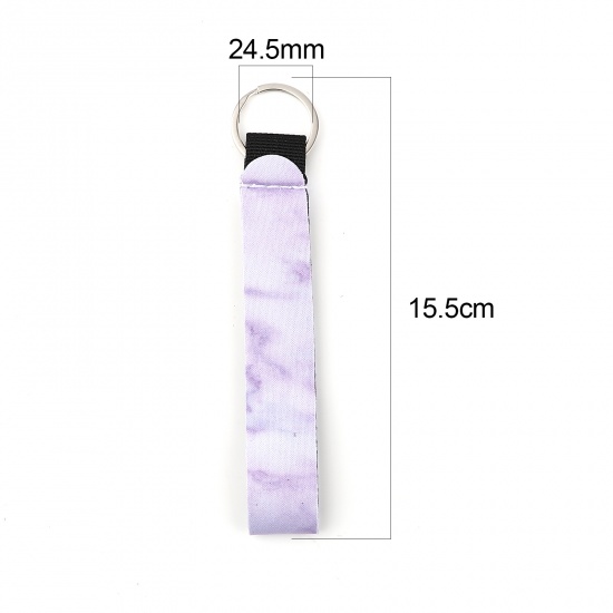 Picture of Neoprene Keychain & Keyring Silver Tone Purple Gray Rectangle 15.5cm, 2 PCs
