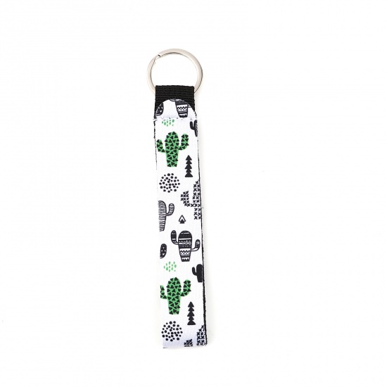 Immagine di Neoprene Anello Portachiavi Tono Argento Bianco & Verde Rettangolo Cactus 15.5cm, 2 Pz