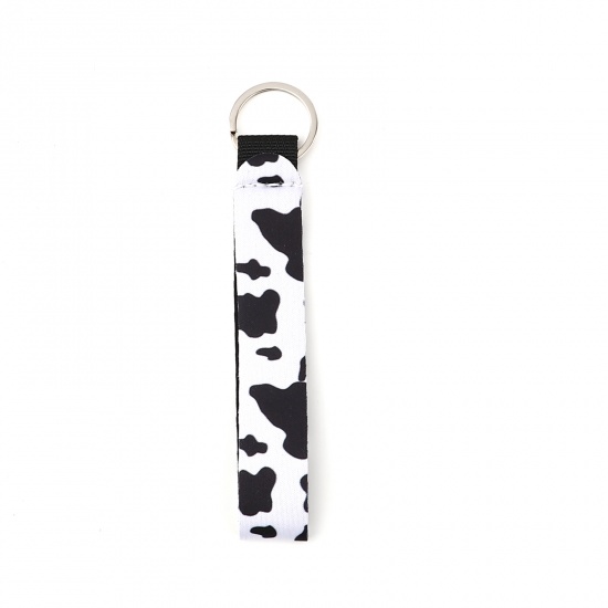 Bild von Neopren Schlüsselkette & Schlüsselring Silberfarbe Schwarz & Weiß Rechteck Milchkuh 15.5cm, 2 Stück