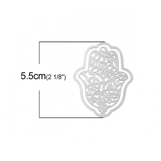 Immagine di Acciaio Inossidabile Cabochon per Abbellimento Palmo Tono Argento Filigrana Modello Disegno 55mm x 40mm, 1 Pz