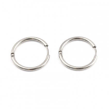 Picture of 304 Stainless Steel Hoop Earrings Round Silver Tone 22mm Dia., Post/ Wire Size: (19 gauge), 1 Pair