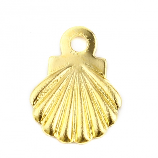 Image de 50 Pcs Breloques en 304 Acier Inoxydable Estampe en Filigrane Doré Pétoncle 8mm x 6mm 