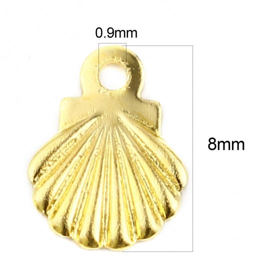Image de 50 Pcs Breloques en 304 Acier Inoxydable Estampe en Filigrane Doré Pétoncle 8mm x 6mm 