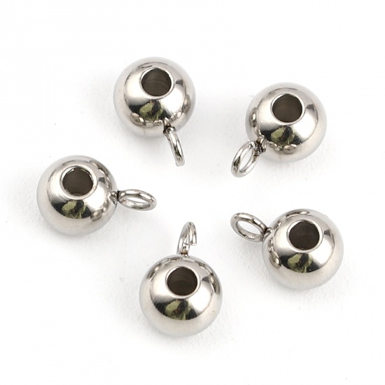 Picture of 304 Stainless Steel Bail Beads Round Silver Tone 6mm Dia., Hole: Approx 2mm 1.7mm, 20 PCs