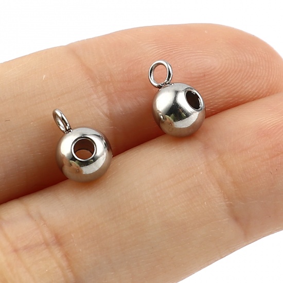 Picture of 304 Stainless Steel Bail Beads Round Silver Tone 6mm Dia., Hole: Approx 2mm 1.7mm, 20 PCs