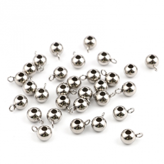 Immagine di 304 Acciaio Inossidabile Perline Bails Tondo Tono Argento 6mm Dia., Foro:Circa 2mm 1.7mm, 20 Pz