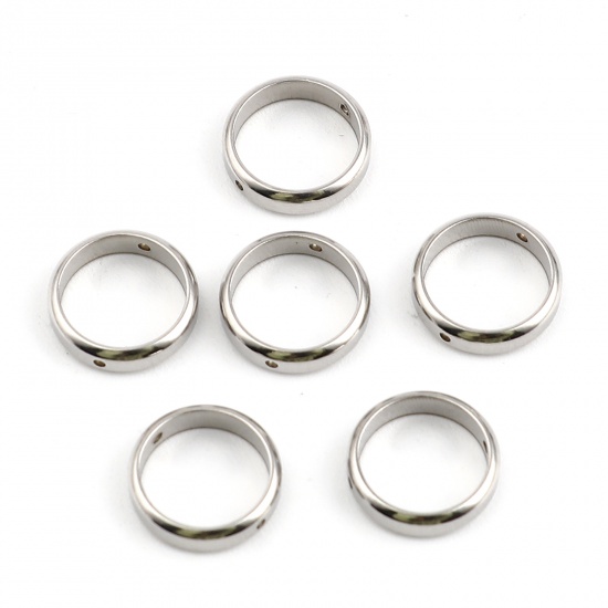 Picture of 304 Stainless Steel Beads Frames Circle Ring Silver Tone (Fits 8mm Beads) 12mm Dia., 2 PCs