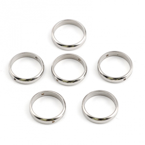Picture of 304 Stainless Steel Beads Frames Circle Ring Silver Tone (Fits 8mm Beads) 14mm Dia., 2 PCs