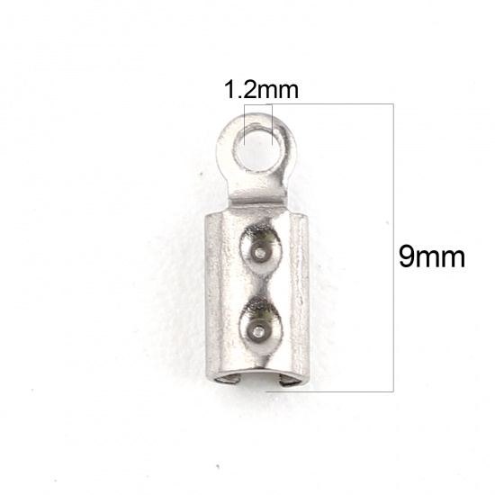 Picture of 304 Stainless Steel Cord End Caps Cylinder Silver Tone (Fits 2.6mm Cord) 9mm x 3mm, 50 PCs