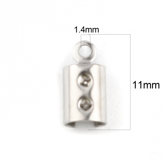 Picture of 304 Stainless Steel Cord End Caps Cylinder Silver Tone (Fits 4.7mm Cord) 11mm x 5mm, 50 PCs