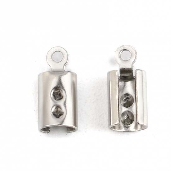 Picture of 304 Stainless Steel Cord End Caps Cylinder Silver Tone (Fits 3.7mm Cord) 10mm x 4mm, 50 PCs