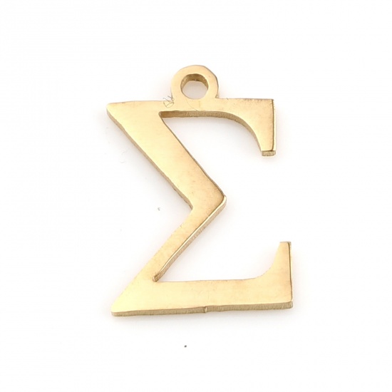 Picture of 1 Piece Vacuum Plating 304 Stainless Steel Charms Gold Plated Greek Alphabet 14mm x 10mm