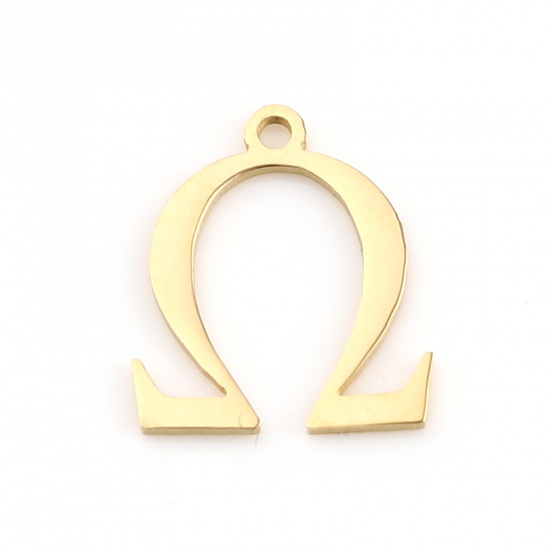 Picture of 1 Piece Vacuum Plating 304 Stainless Steel Charms Gold Plated Greek Alphabet 14mm x 12mm