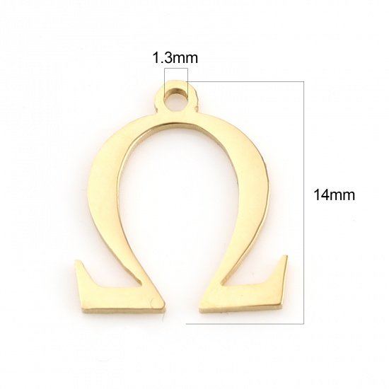 Picture of 1 Piece Vacuum Plating 304 Stainless Steel Charms Gold Plated Greek Alphabet 14mm x 12mm