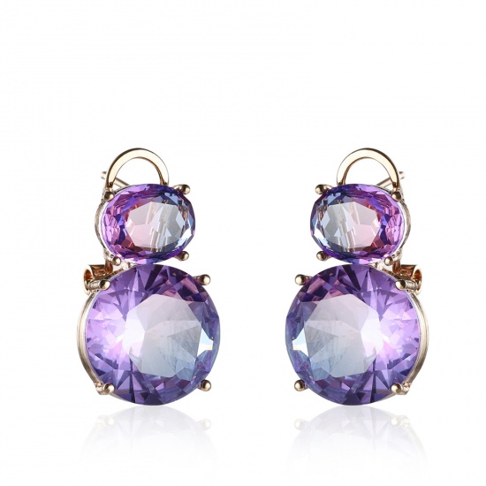 Picture of Brass & Crystal Earrings Gold Plated Blue Violet Round 30mm x 14mm, 1 Pair                                                                                                                                                                                    
