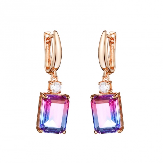 Picture of Brass & Crystal Earrings Gold Plated Red & Blue Rectangle 30mm x 14mm, 1 Pair                                                                                                                                                                                 