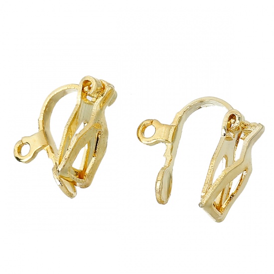 Picture of Zinc Based Alloy Lever Back Clips Earring Findings Gold Plated W/ Loop 13mm( 4/8") x 10mm( 3/8"), 50 PCs