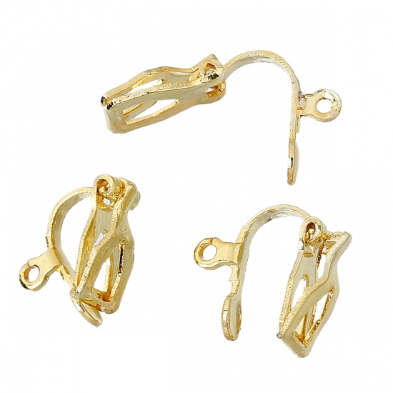 Picture of Zinc Based Alloy Lever Back Clips Earring Findings Gold Plated W/ Loop 13mm( 4/8") x 10mm( 3/8"), 50 PCs