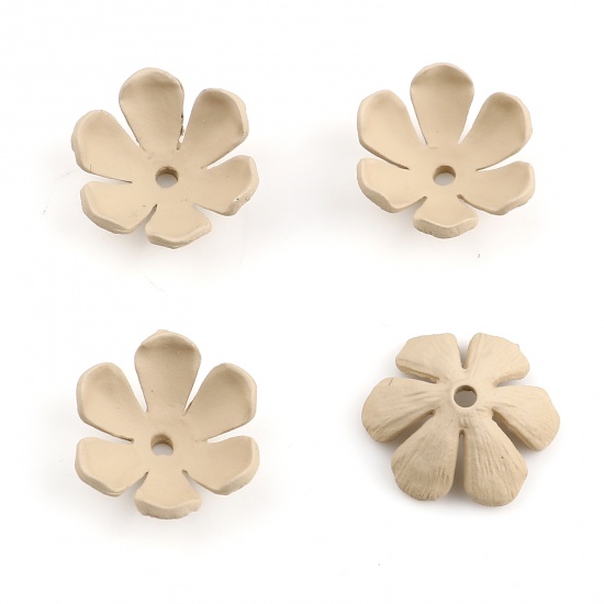 Picture of Zinc Based Alloy Painted Beads Caps Flower Khaki Rubberized (Fit Beads Size: 18mm Dia.) 19mm x 18mm, 5 PCs