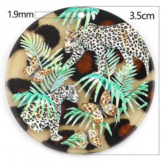 Picture of Acrylic Pendants Leopard Green & Brown Leaf 35mm Dia., 3 PCs