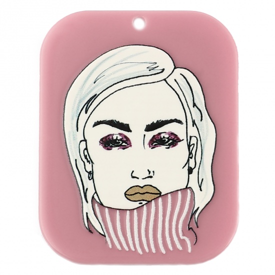 Picture of Acrylic Pendants Rectangle White & Pink Woman 49mm x 38mm, 3 PCs