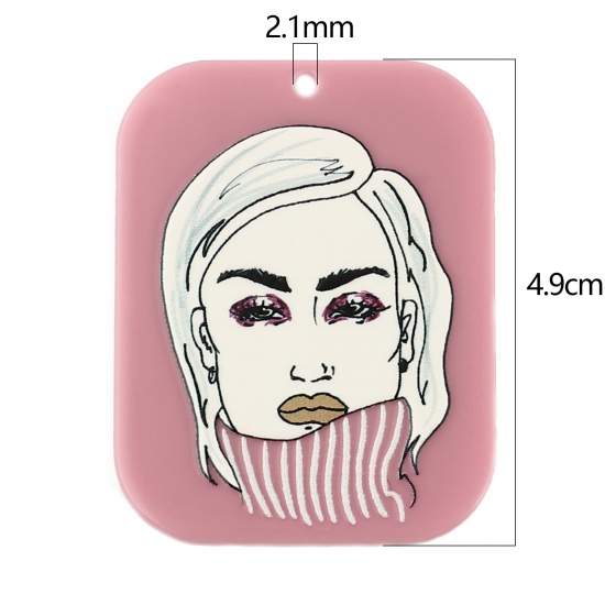 Picture of Acrylic Pendants Rectangle White & Pink Woman 49mm x 38mm, 3 PCs