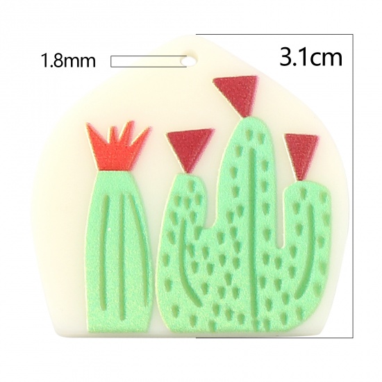 Picture of Acrylic Pendants Arched Green Cactus 32mm x 31mm, 3 PCs