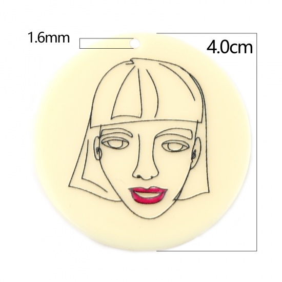 Picture of Acrylic Pendants Round Beige Woman 40mm Dia., 3 PCs