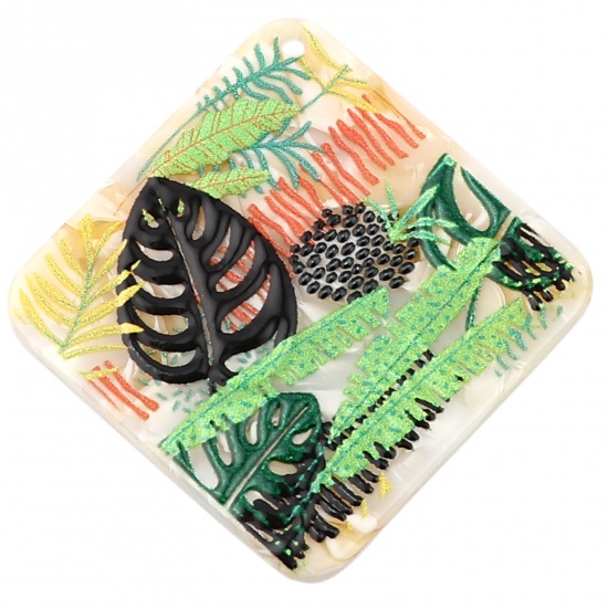 Image de Pendentifs en Acrylique Carré Multicolore Feuilles 42mm x 42mm, 3 Pcs
