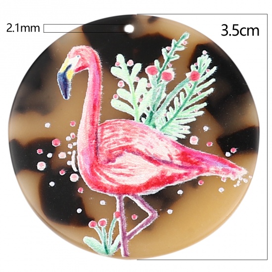 Picture of Acrylic Pendants Round Pink Flamingo 35mm Dia., 3 PCs
