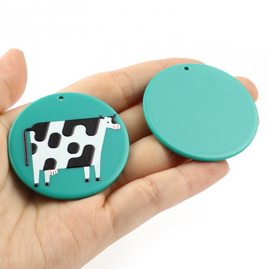 Picture of Acrylic Pendants Round Green Milk Cow 45mm Dia., 3 PCs