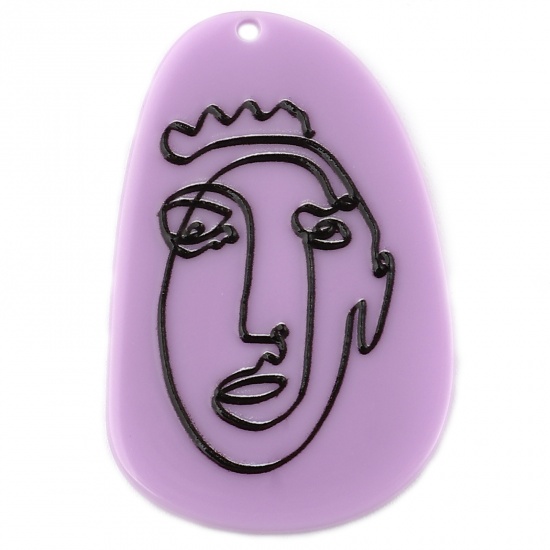 Picture of Acrylic Pendants Oval Purple Head Portrait 54mm x 36mm, 3 PCs