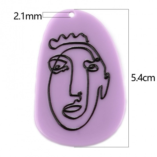 Picture of Acrylic Pendants Oval Purple Head Portrait 54mm x 36mm, 3 PCs