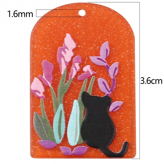 Picture of Acrylic Pendants Arched Orange Flower Leaves 36mm x 24mm, 3 PCs