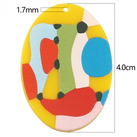 Picture of Acrylic Pendants Oval Multicolor Geometric 40mm x 29mm, 3 PCs