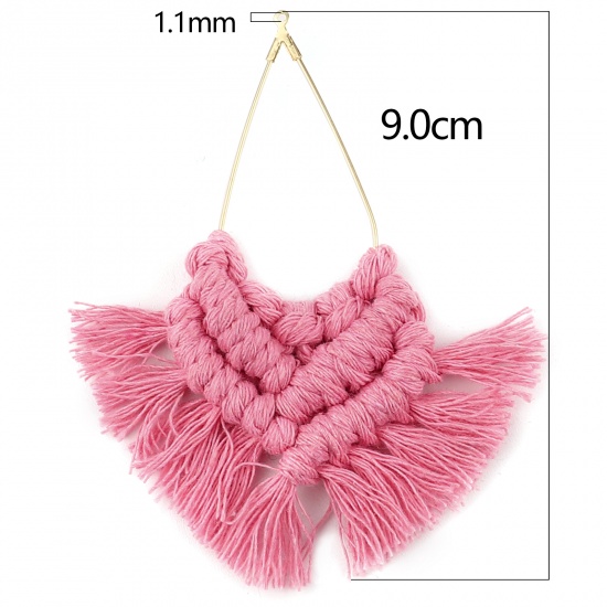 Picture of Zinc Based Alloy & Polyester Tassel Pendants Drop Gold Plated Pink Tassel 90mm x 70mm - 85mm x 65mm, 2 PCs