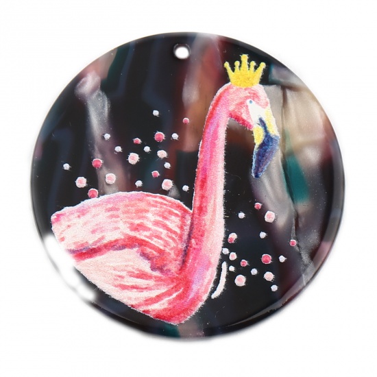 Picture of Acrylic Pendants Round Multicolor Flamingo 3.3cm Dia., 3 PCs