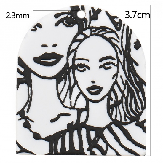Picture of Acrylic Pendants Arched Black & White Girl 37mm x 32mm, 3 PCs