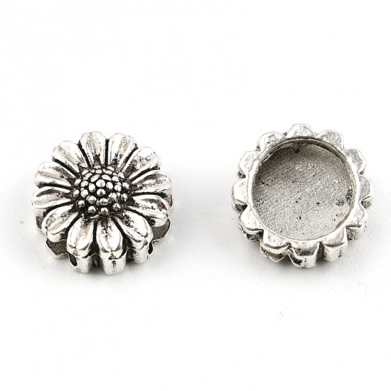 Picture of Zinc Based Alloy Slide Beads Sunflower Antique Silver Color About 16mm x 16mm, 30 PCs