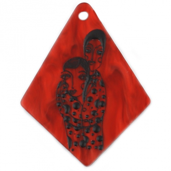 Picture of Acrylic Pendants Rhombus Dark Red Person 47mm x 37mm, 3 PCs