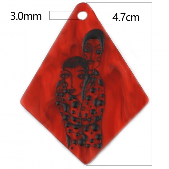 Picture of Acrylic Pendants Rhombus Dark Red Person 47mm x 37mm, 3 PCs