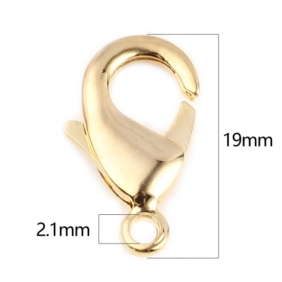 Bild von Messing Karabinerverschluss Echtgold plattiert 19mm x 10mm, 3 Stück