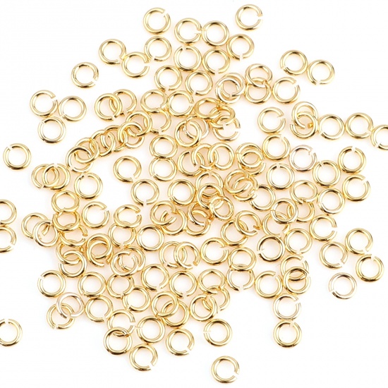 Picture of 0.6mm Brass Open Jump Rings Findings Circle Ring Real Gold Plated 3mm Dia., 50 PCs                                                                                                                                                                            