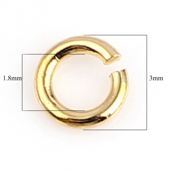 Picture of 0.6mm Brass Open Jump Rings Findings Circle Ring Real Gold Plated 3mm Dia., 50 PCs                                                                                                                                                                            