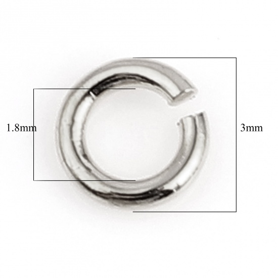 Picture of 0.6mm Brass Open Jump Rings Findings Circle Ring Real Platinum Plated 3mm Dia., 50 PCs                                                                                                                                                                        
