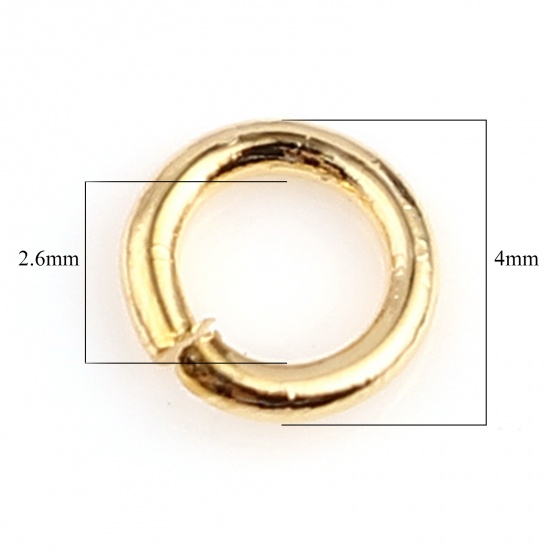 Picture of 0.7mm Copper Open Jump Rings Findings Circle Ring Real Gold Plated 4mm Dia., 50 PCs
