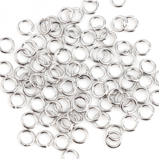 Picture of 0.7mm Brass Open Jump Rings Findings Circle Ring Real Platinum Plated 4mm Dia., 50 PCs                                                                                                                                                                        