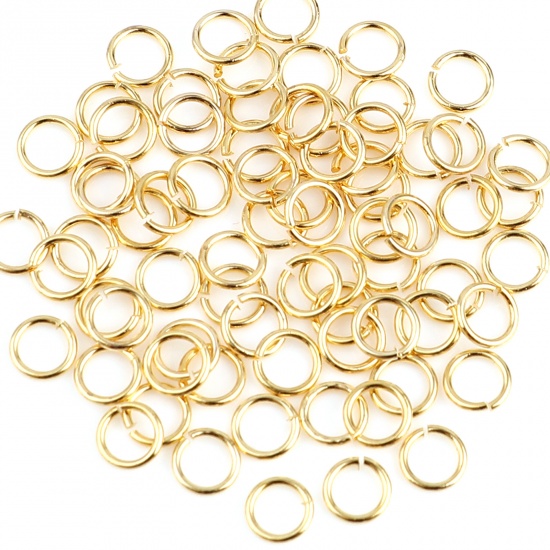 Picture of 0.7mm Brass Open Jump Rings Findings Circle Ring Real Gold Plated 5mm Dia., 50 PCs                                                                                                                                                                            